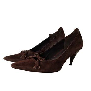 Via Spiga rich brown suede heels with bows and tassels size 8M